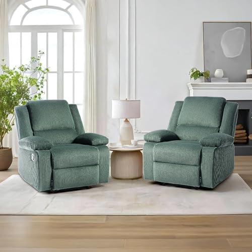 Sillón reclinable tapizado de pana verde miniatura 3