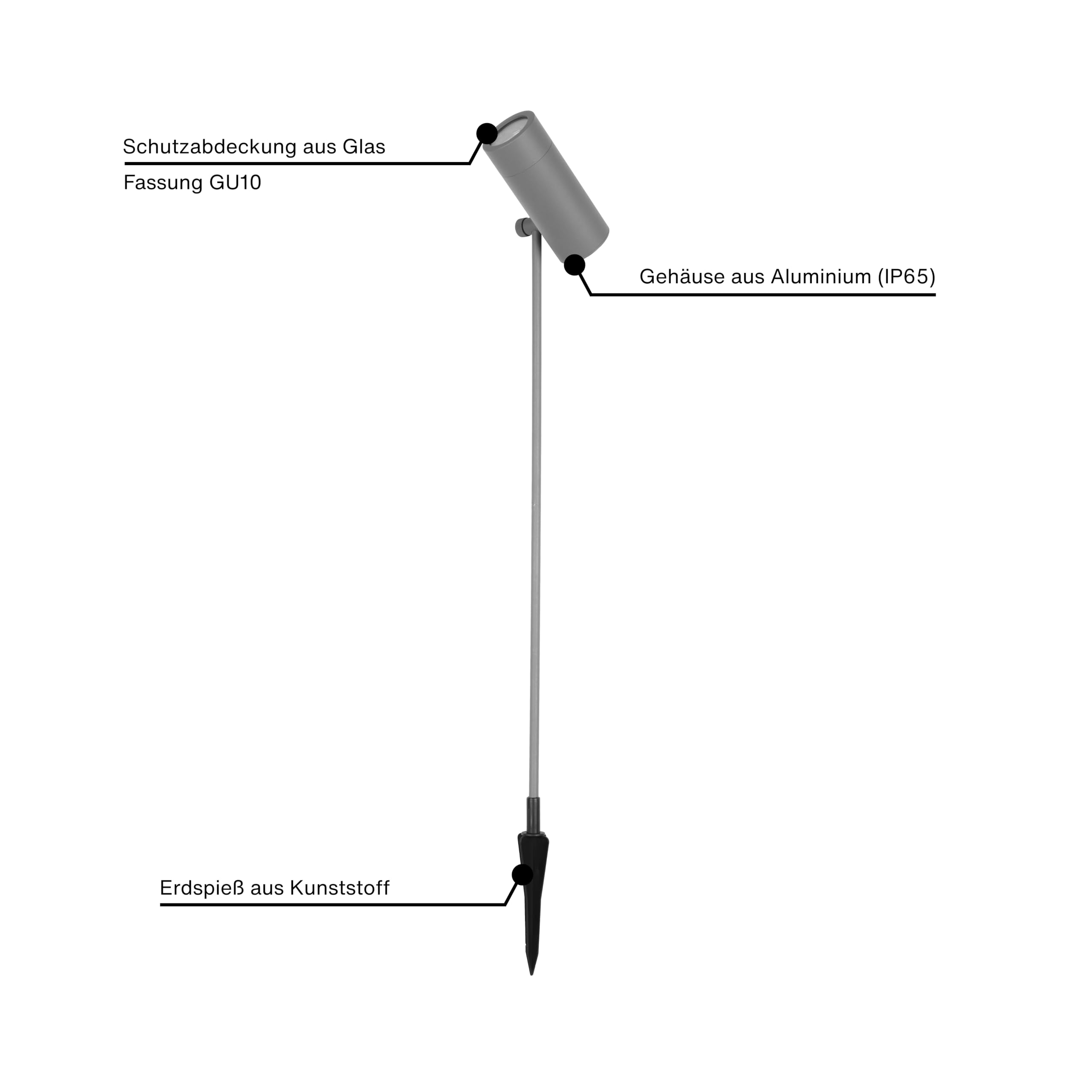 REV Juego de iluminación de jardín (12 luces orientables para senderos, carcasa de aluminio IP65, 230 lm, 3 W, cable de 1,5 m, altura: 76 cm), color gris L450