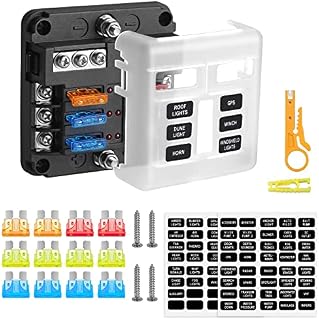 Rovtop 6 Way Blade Fuse Box, 12V/24V/32V Fuse Box with Negative Bus,with LED Indicator and Protective Cover, for Car Automotive, Boat, Truck Marine, SUV (Standard Blade Fuse)