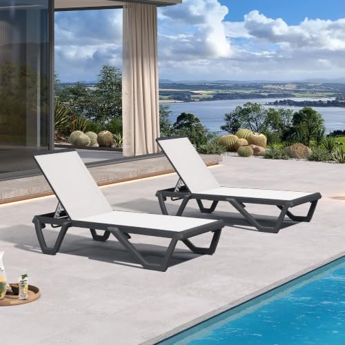 Image of PURPLE LEAF Outdoor Lounge Chair Aluminum Chaise Lounge UV Protection White
