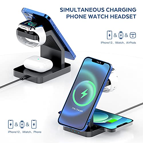Image of Sevenaire MagCharge D1870 3 in 1 Wireless Charger | Mag-Safe |Charging Dock| 23W Fast Charge| Compatible with Mag-Safe for iPhone 16 to 12 Series | iWatch 10,9,Ultra,8,7,SE,6,5,4 | Air-Pods (BLK)