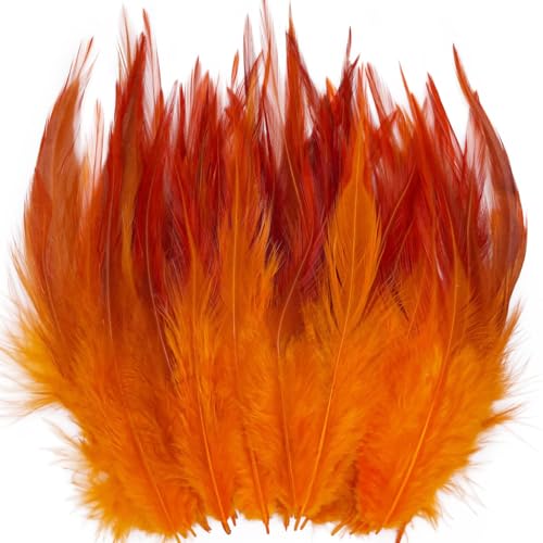 200pcs Orange Feathers for Crafts 5-7Inch Rooster Saddle Hackle Crafting Feather for Dream Catcher Supplies Wedding Home Party Decoration Earrings DIY Craft