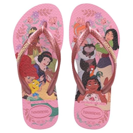 Havaianas Chinelo Infantil Kids Slim Disney Princesas, Rosa com Estampa, Tiras Finas, Antiderrapante (Rosa, BR, Criança de 9 a 12 anos, Faixa Numérico, M, 35, 36)