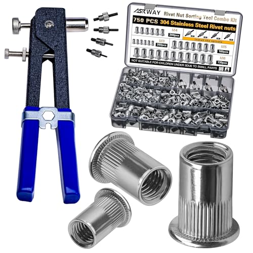 ASKWAY Rivet Nut Tool Kit Stainless Steel 750pcs Rivet Nut Stainl...