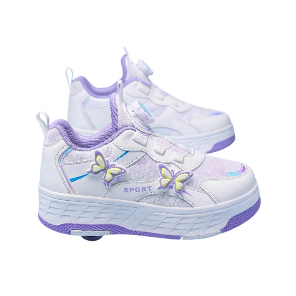 ENEN Kids Roller Skate Shoes for Boys Girls, Unisex Outdoor Parkour Shoes with 4-Wheels Trainer Skateboarding Shoe Retractable Skating Shoes for Children's Park Sports Walking (813 Purple,1)
