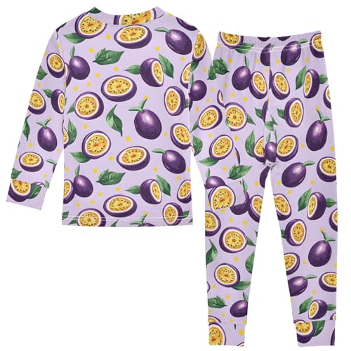 Passion Fruit Purple Pattern Cute Pajama Sets Long Sleeve Top and Pants, Snug Fit Sleepwear for Night Wears2