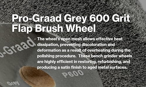 Image of 6 inch x 1 /2 inch Grey 600 Grit Non-Woven Bench Grinder Polishing Burnishing Satin Finishing Flap Brush Wheel for Aluminum Copper Metal Golf Club Refurbishing, Compatible for 1 /2 inch, 5 /8 inch, 3 /4 inch Arbor