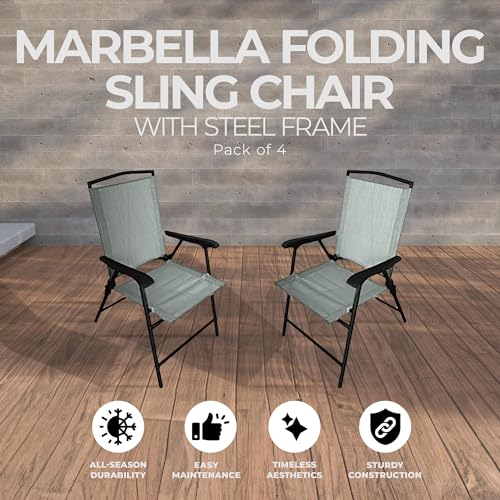 Four Seasons Courtyard 4 X Sunny Isles Outdoor Arm Chairs Foldable Outdoor Patio Seating Steel Frame Sling Fabric Furniture Set thumb #3