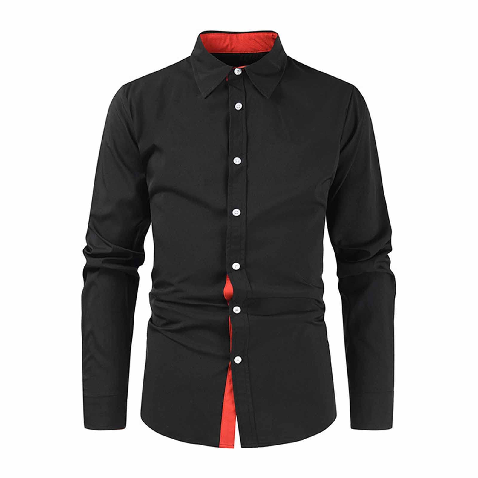 Zeiyignr Mens Dress Shirts Long Sleeve Button Down Casual Shirts for Men Inner Contrast Formal Business Party Wedding