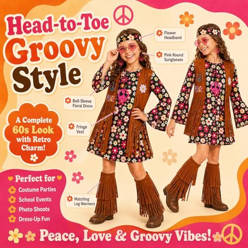 Disfraz de niña hippie años 60s 70s miniatura 4