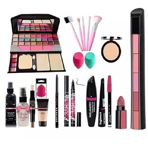 T.Y.A Fashion 6155 Makeup Kit with 5 Pink Makeup Brushes, 3in1 Eye Combo, 36H, Kajal, Compact, Lipstick, Fixer,Primer,Contor,Foundation, 3 Makep Puffs – (Pack of 20)