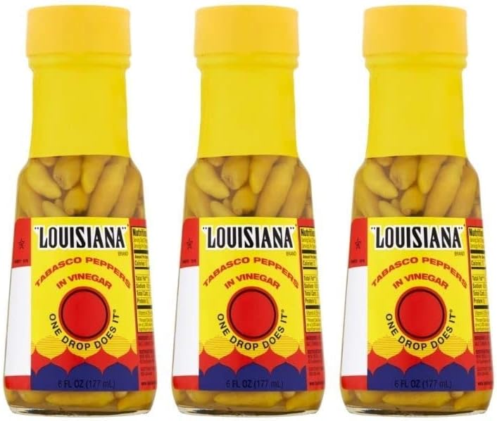 Louisiana Tabasco Peppers in Vinegar, 6 FL OZ Glass Bottle (Pack of 3)