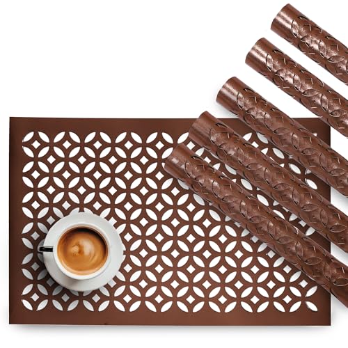 Image of Heart Home Leather Rectangular Table Mats Set of 6 | Reusable and Washable Placemat /Dining Table Mat for Wedding and Family Functions | Copper
