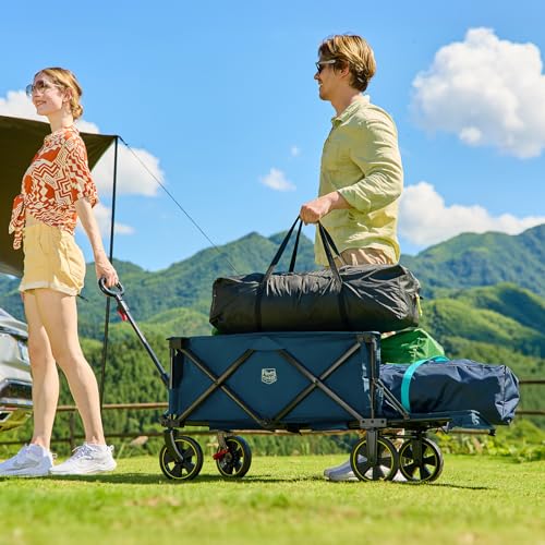 Timber Ridge 49" Extra Long Collapsible Folding Wagon with Tailgate and Brakes, 300lbs Heavy Duty Foldable Wagon with Adjustable Handle, 250L Capacity Portable Cart for Outdoor Camping Sports, Blue by TIMBER RIDGE - Image 2
