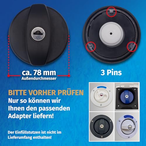 MaJoCompTec® CONNECT-30 Wohnmobil Wasser Tank Set| Caravan Einfüllstutzen Tankdeckel Zubehör (Anschluss-Set mit Filter, Bundle mit Wassertankadapter 3 Pin D:78)