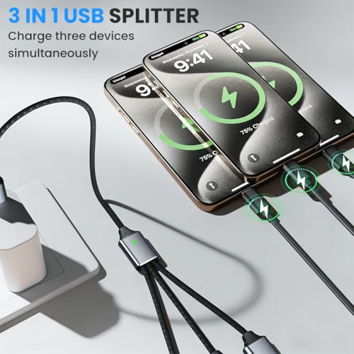 Image of Verilux 3 in 1 USB to USB Cable, Male to 3 Female Nylon Braided Cable Support 480Mbps Data Transfer for Laptop, PC, Computer, Mac, PS5, Xbox, Keyboard, Car, Mac, Xbox, Laptop, Tablet, Smartphone