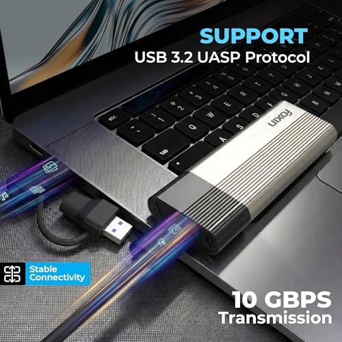 Image of Foxin N1 Express M2 /M.2 NVMe / SATA SSD Enclosure Case with USB 3.2, 10Gbps & PCIe NVMe Reader, Supports M /B&M Keys, 2230 /2242 /2260 /2280 SSDs, UASP Max 4TB Aluminium Case with Type-C & USB