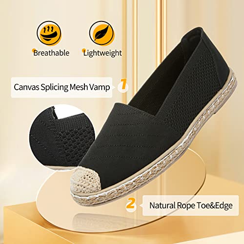 Women's Flats Shoes,Breathable Black Espadrilles Flats,Black and White Slip on Shoes(Lightweight and Soft)2