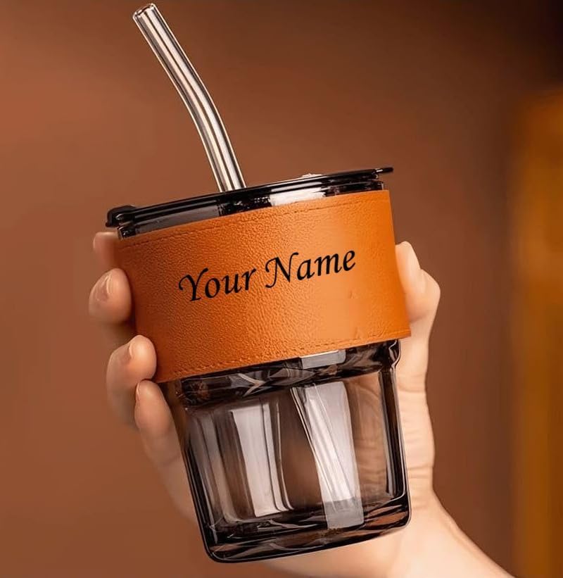 Image of Glass Mug with Bamboo Lid and Straw, 510ml, for Cold Drinks, Smoothies, Coffee(Pack of 1) (Personalized Glass Sipper Tumbler)