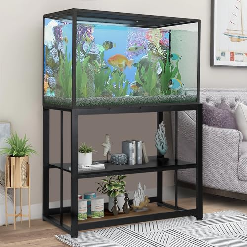 VOWNER 55-75 Gallon Fish Tank Stand - Metal Aquarium Stand, 48.4" x 14.9" x 29.5" Heavy Duty Reptile Tank Stand, Adjustable 2-Tier Fish Tank Rack Shelf for Home Office, Tank not Included, Black