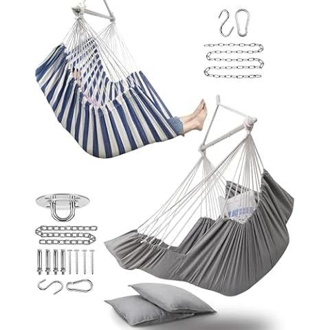 ADVOKAIR Large Hammock Chair with Foot Rest with 2 Cushions + ADVOKAIR XXL Hammock Chair Swing (500 lbs Max) Cover