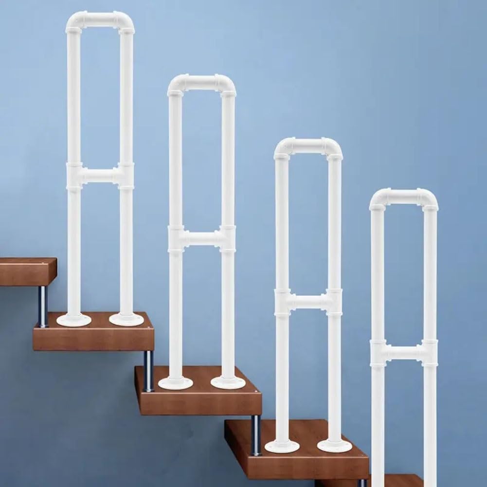 U-Shaped Staircase Handrail, Attic Safety Non-Slip Stair Railings, Industrial Style Wrought Iron Transitional Handrails for Garden, Yard, Deck, Garage(White-4PCS,75CM/2.4FT)