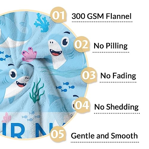 Personalized Shark Blanket Gifts with Name - 30"x40" Cute Throw Blanket for Kids & Adults - Blue Soft Fuzzy Blankets for Couch & Office