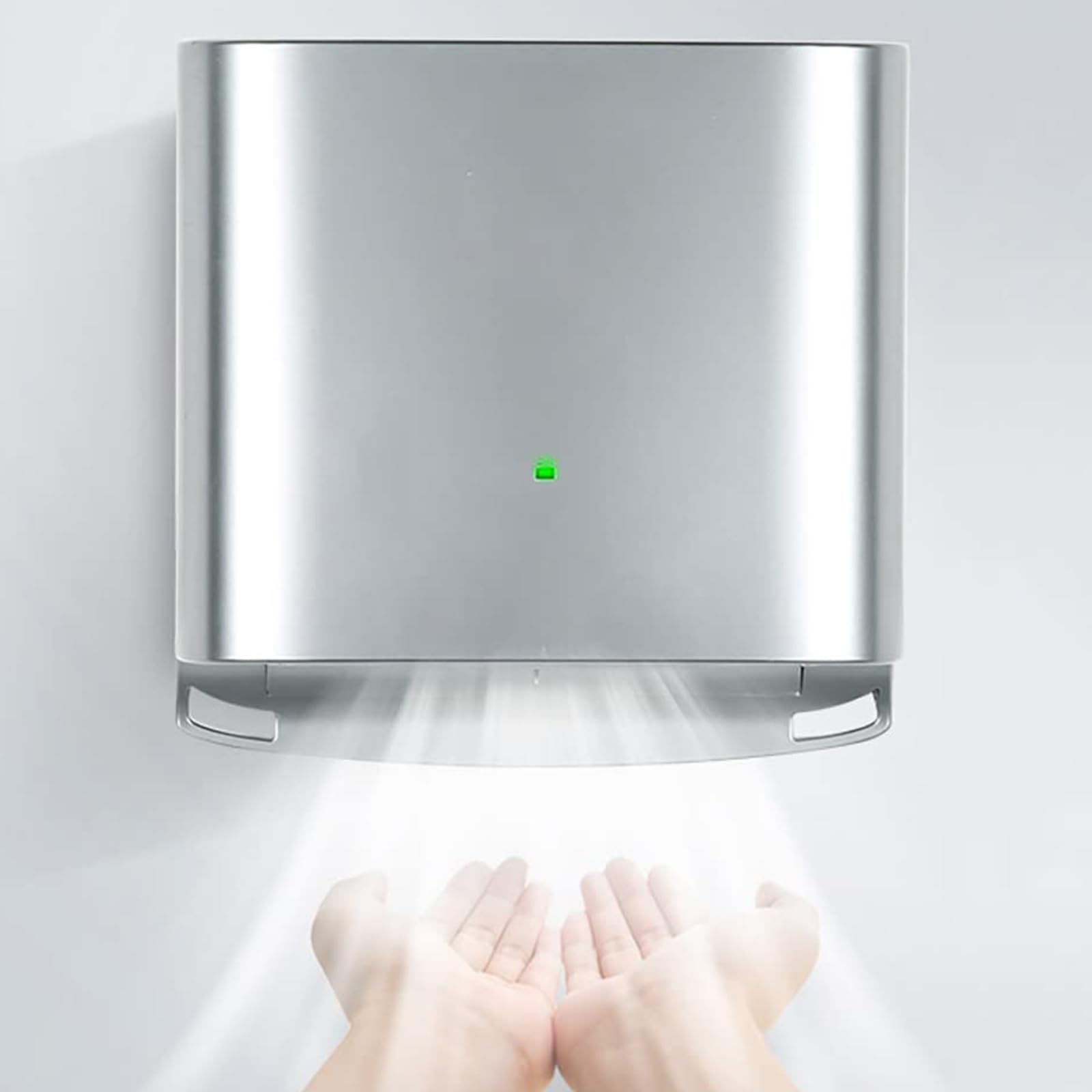 Elektrischer Händetrockner - 1250W Automatischer Induktions-Händetrockner, 80m/s Windgeschwindigkeit, Einstellbare Kalt- & Warmluft, Wandmontierter Gewerblicher Händetrockner für Büro, Hotel Silver