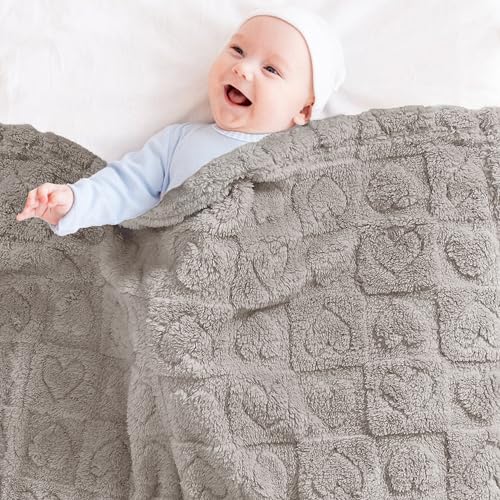 Image of Yurhap Heart Baby Blanket, Love Plush Fleece Baby Blankets for Boys Girls | Soft Baby Boy Blankets for Infant Toddler Newborn Gifts, Fluffy Baby Essentials, For Crib Stroller, 30 inchx40 inch, Oxford Tan