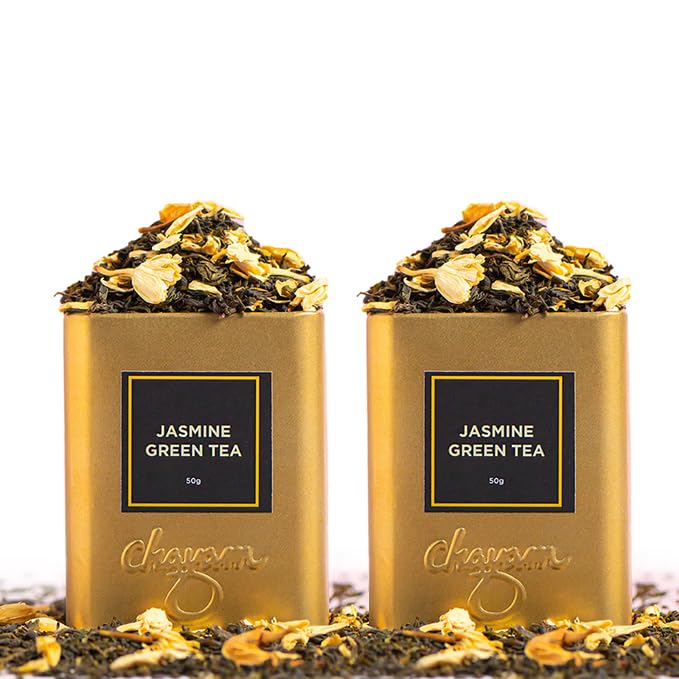 Image of Chayam Jasmine Green Tea - 50g each | Premium Tin Caddy | Pure Jasmine Flower | Aromatic Green Tea | 100% Natural Ingredients | Brew Hot or Cold - pack of 2