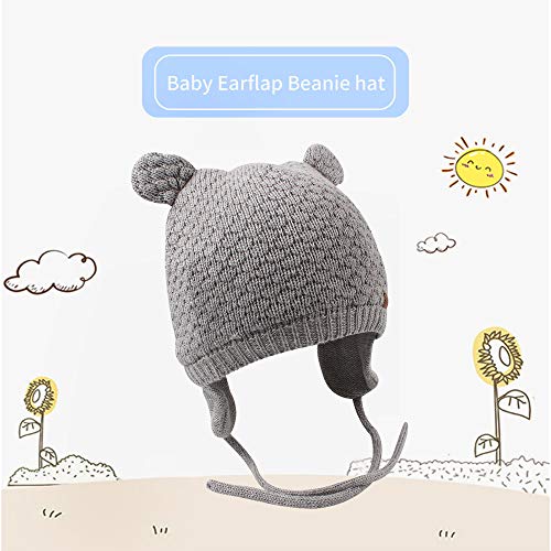 Bavst Baby Beanie Hat For Winter With Earfalp Cute Bear Kids Toddler Girls Boys Warm Knit Cap 0-2Years(Grey, L) #TOP1
