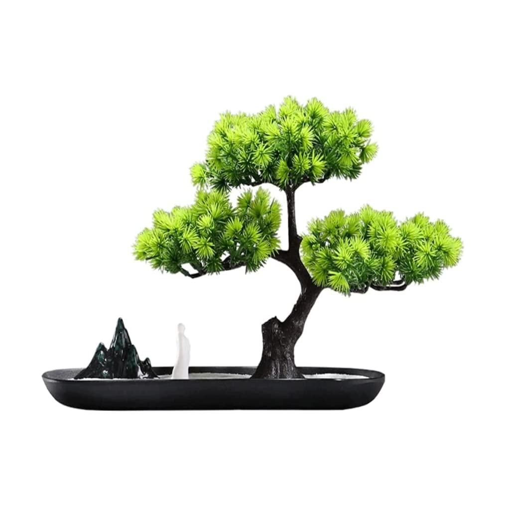 Bonsaï Artificiel avec rocaille en céramique et Cristal Blanc Sable Zen Arbre Artificiel pour Salon décor Fausse Plante