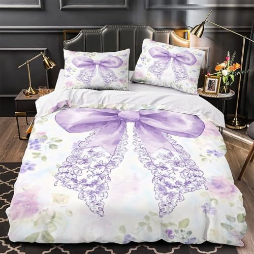 Linge de lit microfibre ultra douce de qualité supérieure avec décor nœud violet - 2
