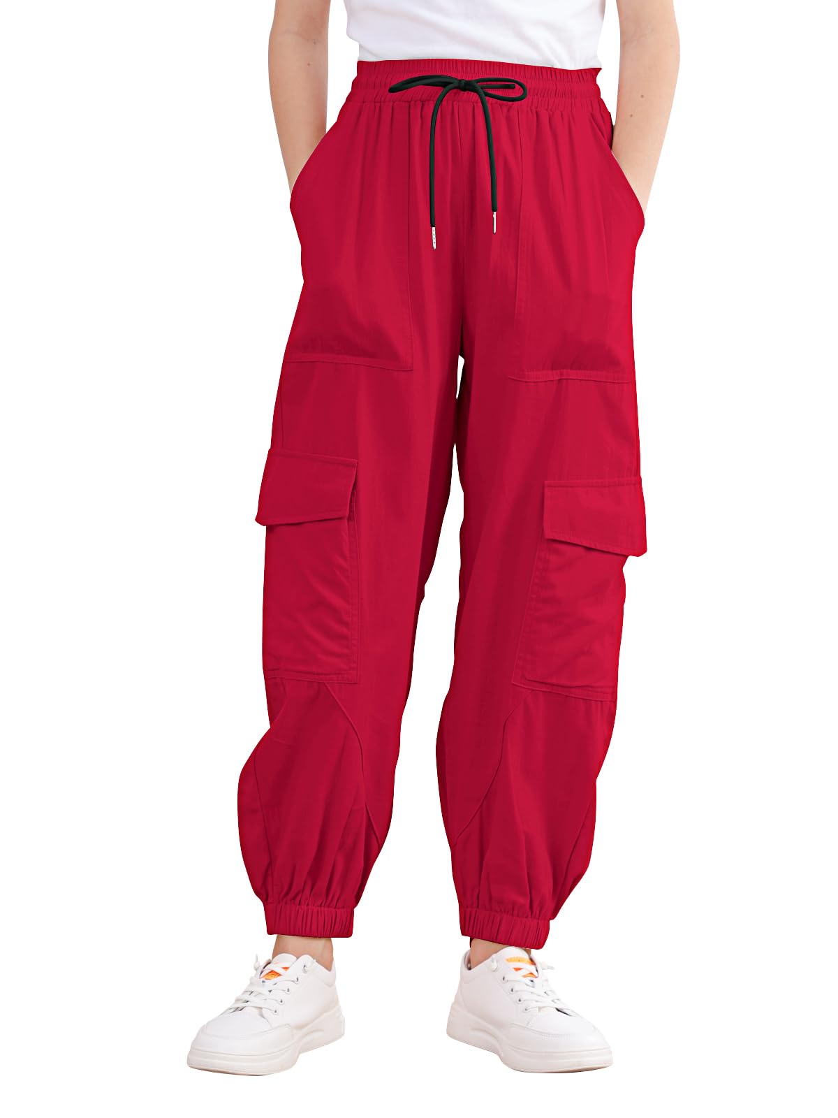 Girls Cargo Pants Elastic Waist Casual Jogger Pants for Girls Streetwear Loose Parachute with Pockets 7-14 Years | Classic everyday style: Designed for tween girls, the comfortable fit supports school, travel and casual outings with easy