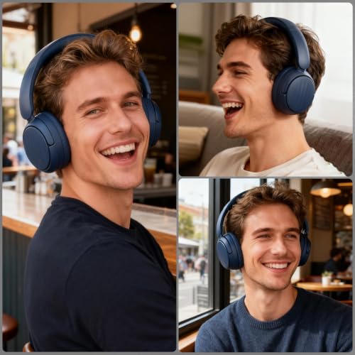 Image of Bluetooth Headphones with Active Noise Cancelling (ANC), Wireless Over Ear Bluetooth Headsets with 35H Playtime, HiFi Stereo Foldable Headphones with Foam Ear Cups for Sports, Travel, Blue