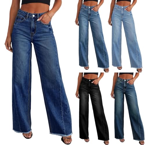 Mid Rise Jeans for Women Cinch Baggy Wide Leg Jeans Woman Trendy Mom Barrel Jean Stretchy Raw Hem Boyfriend Jean