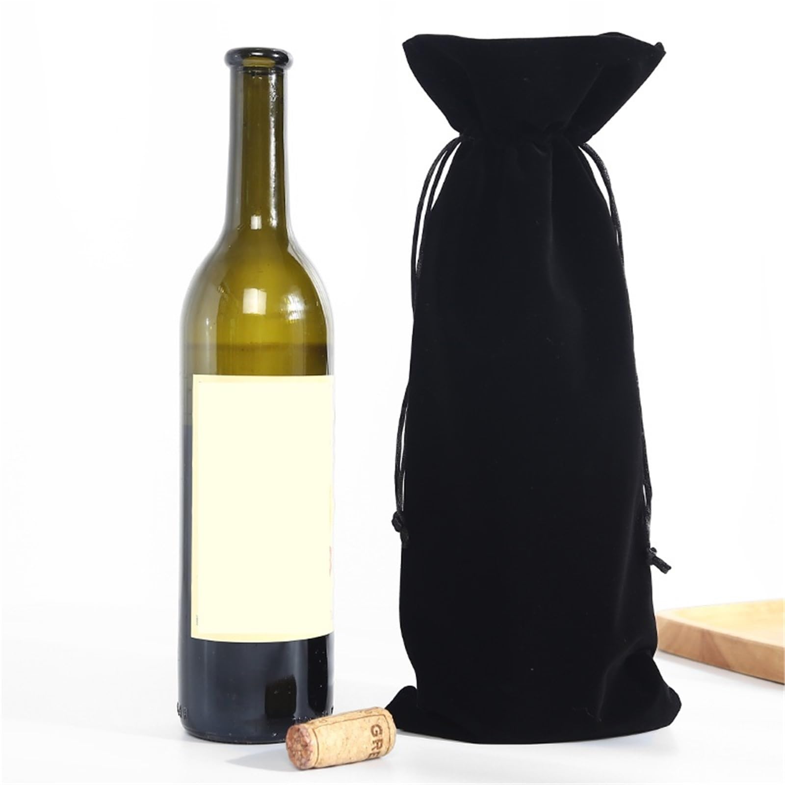 Geschenkverpackung für Flaschen, Geschenktüten mit Kordelzug for Weinflaschen, mehrfarbig, 35,4 cm, 10 Stück(Black)