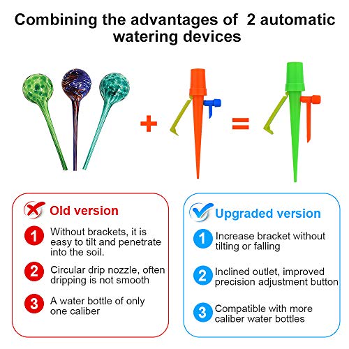 【2020 Upgrade】 Plant Self Watering Spikes Devices, Slow Release Control Valve Switch Automatic Irrigation Watering Drip System, for Preventing Stop Water Cutoff with Anti-Tilt Bracket-12Pack - Thumbnail 5