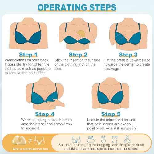 Double-Sided Sticky Bra Pads Inserts-Push Up Sticky Bra, Waterproof Reusable For Enhance The Chest & Gather The Chest, Perfect Figure, For Bikini Bathing Suit Sports & Any Event Occasion.4