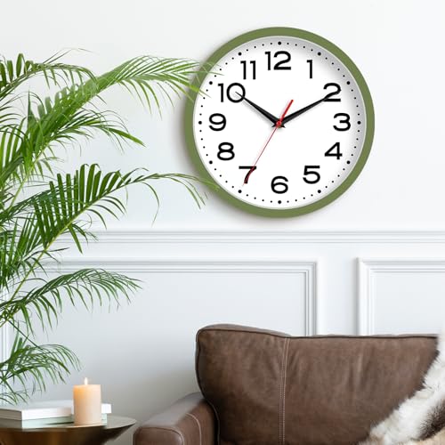 Image of Roymnie 8 Inch Small Wall Clock, Battery Operated Silent Non Ticking Green | analog wall clock; bold numerals for easy reading; silent non-ticking; 1 AA battery (not included); for classroom