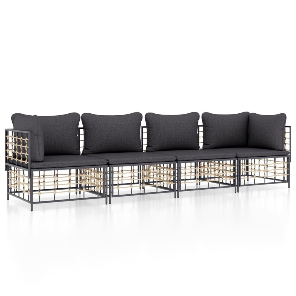 Salon de jardin anthracite en rotin synthétique et coussins haut de gamme
