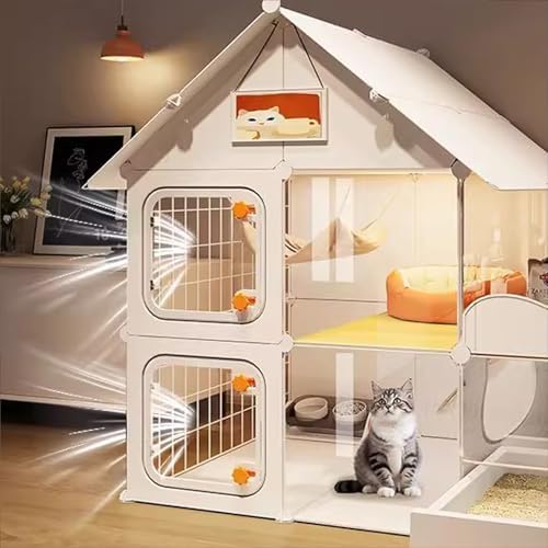 Spacious Multi-Level Cat Cage with Litter Box, Detachable PP Panels & Metal Wire, Ideal for 1-3 Cats/Kittens, Easy to Clean, 106x46x141CM, Perfect for Small Animals