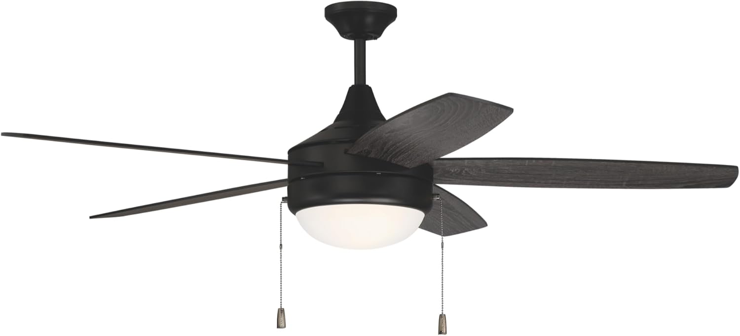 Craftmade Phaze 5 PHA52FB5 | 52″ Flat Black Ceiling Fan with Integrated LED (943 lm, 3000 K) | 5-Blade | 3-Speed Reversible Motor | Dual-Mount | Indoor Use Only