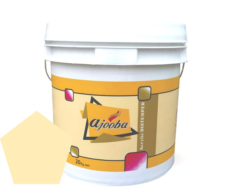 Magic PaintsAJOOBA Premium Acrylic Distemper Paint Smooth Matte Finish Applied on Interior Cement Plasters, Ceilings, Asbestos Sheets, Concrete as a Top Coat Finish 1KG PALE CREAM