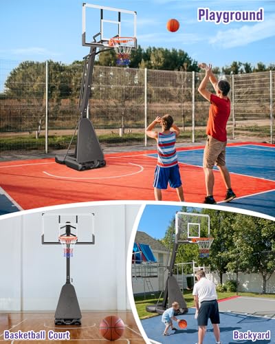 Image of TONBUX Basketball Hoop Outdoor 44 /48 /54 Inch PC Backboard, 10FT Adjustable Basketball Goal, Portable Basketball Hoop for Kids /Teens /Adults in Backyard, Driveway and Indoor