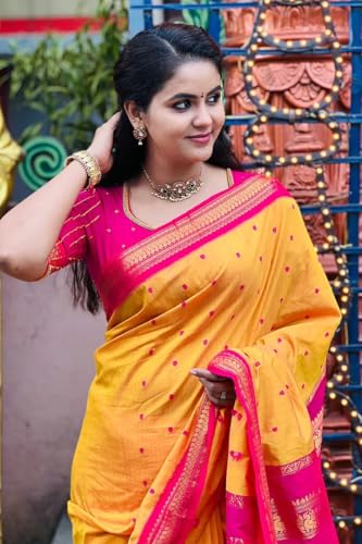 Image of Women's Kanjivaram Cotton Silk Saree South Indian Paithani Sari | gadwal cotton sarees with Zari Border and Blouse Piece - Suitable For All Indian Occasions and Festivals 191