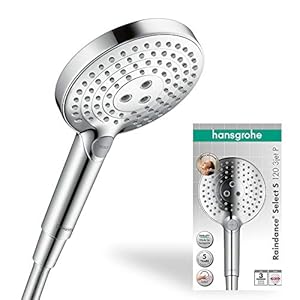 hansgrohe Raindance Select S – Duschkopf, Handbrause mit 3 Strahlarten (inkl. PowderRain), runde Duschbrause (⌀ 120 mm), Brausekopf mit Antikalk-Funktion, Chrom