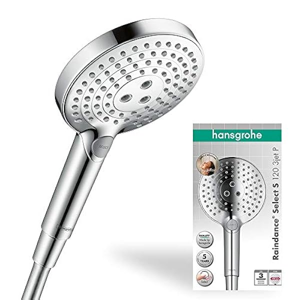 hansgrohe Raindance Select S 120 Ducha de mano, 3 tipos de chorro, con tecnología PowderRain, cromo, 26014000