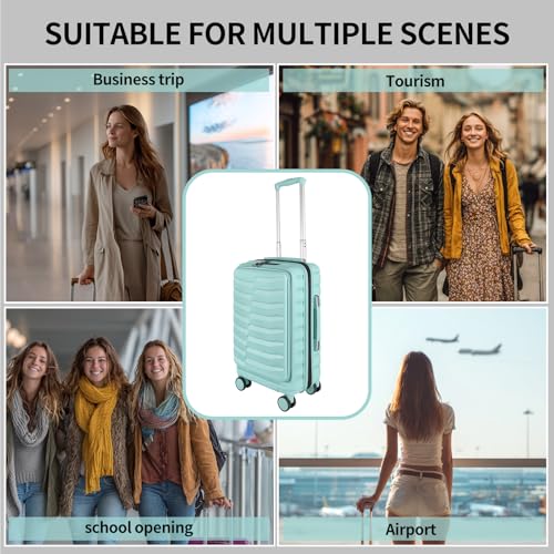 WireHot 22&times;14&times;9 Airline Approved Carry On Luggage with Front Open Pocket Expandable, Spinner Wheels, ABS+PC Hardshell Small 20inch Suitcase with Protective Cover and Luggage Tag, Mint Green