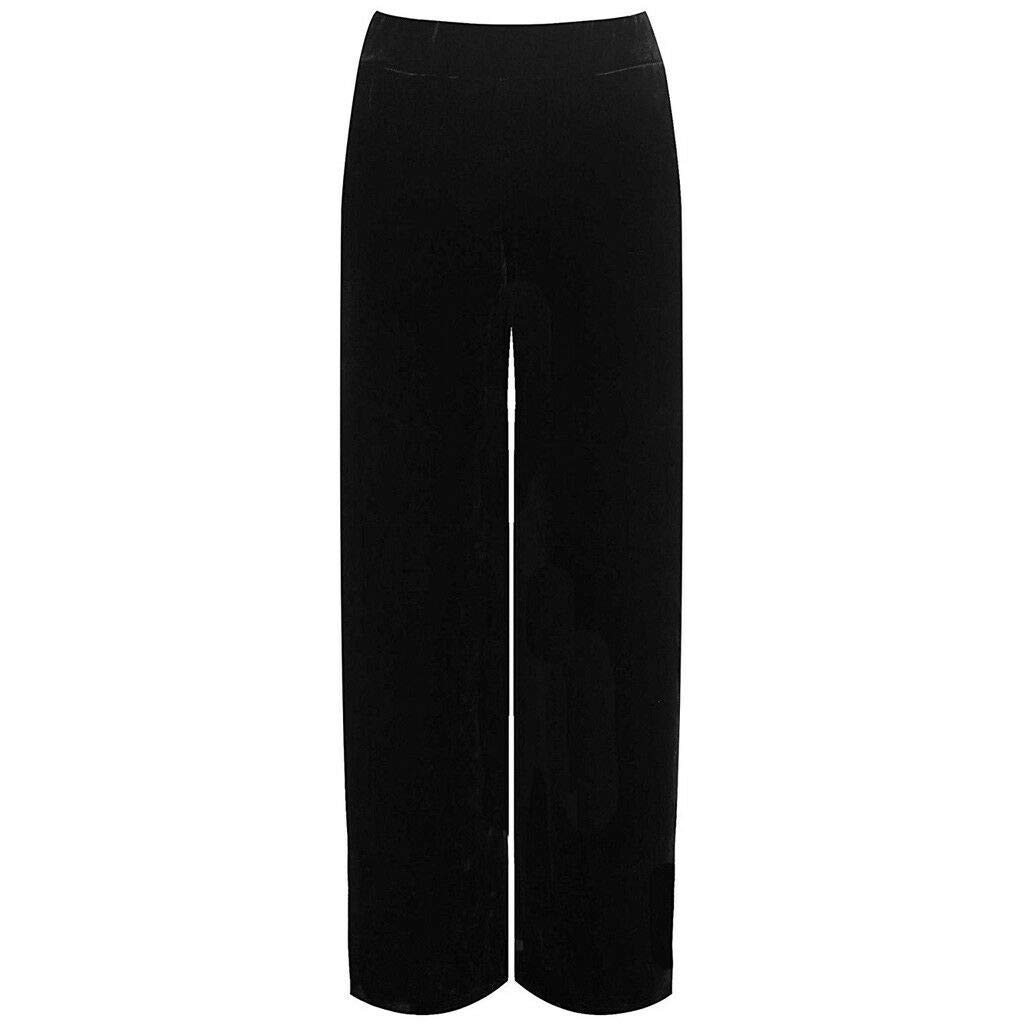 Top Fashion18 Ladies Plus Size Velour Velvet Wide Flared Leg Pocket Pants Palazzo Trousers Black